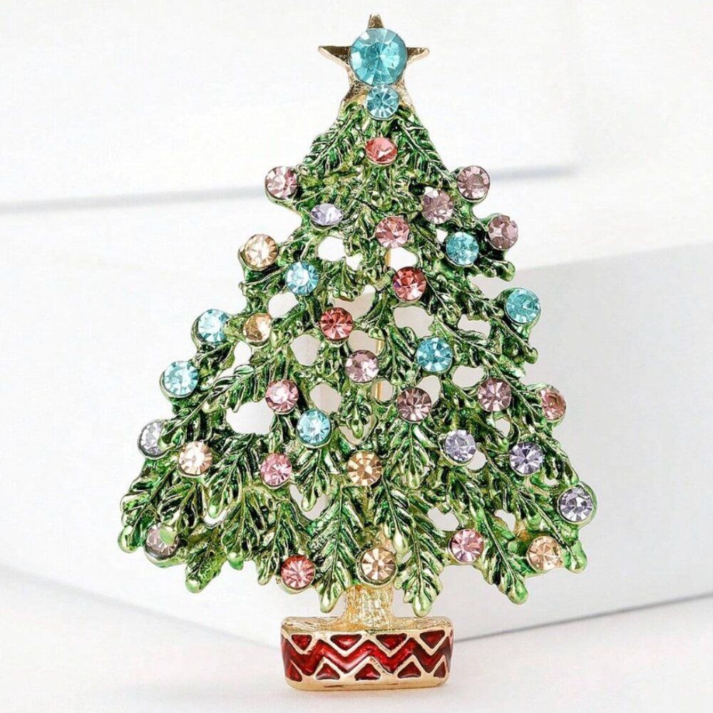 STUNNING Crystal Studded Christmas Tree Brooch Pin A13S2